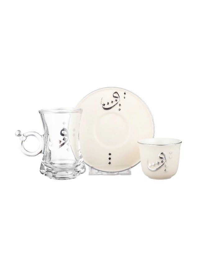 Dania Luxury 18-piece silver-engraved dinnerware set (tea cups + coffee cups + tea saucers) - Image 4